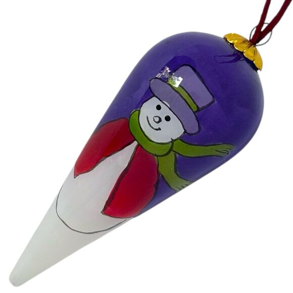 Christmas House "SNOWMAN"  Reversed Hand Painted Christmas Glass Ornament - Picture 3 of 7